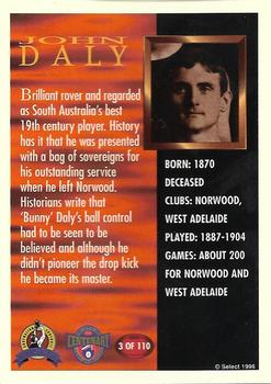 1996 Select AFL Hall of Fame #3 John Daly Back